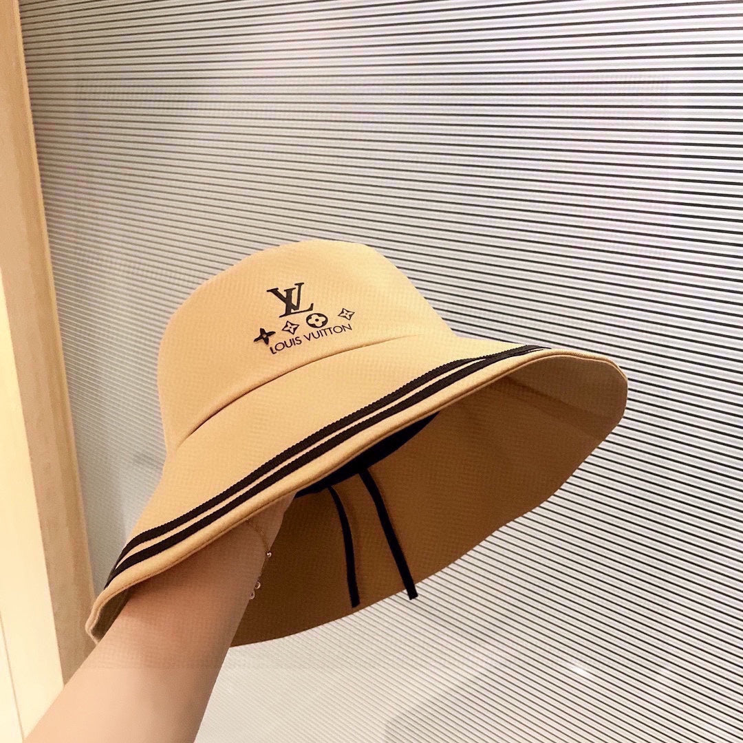 路L家-拼色邊大簷漁夫帽 杏色