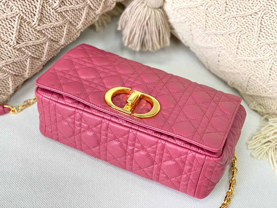 Dior Caro 大號28cm-玫粉小牛皮