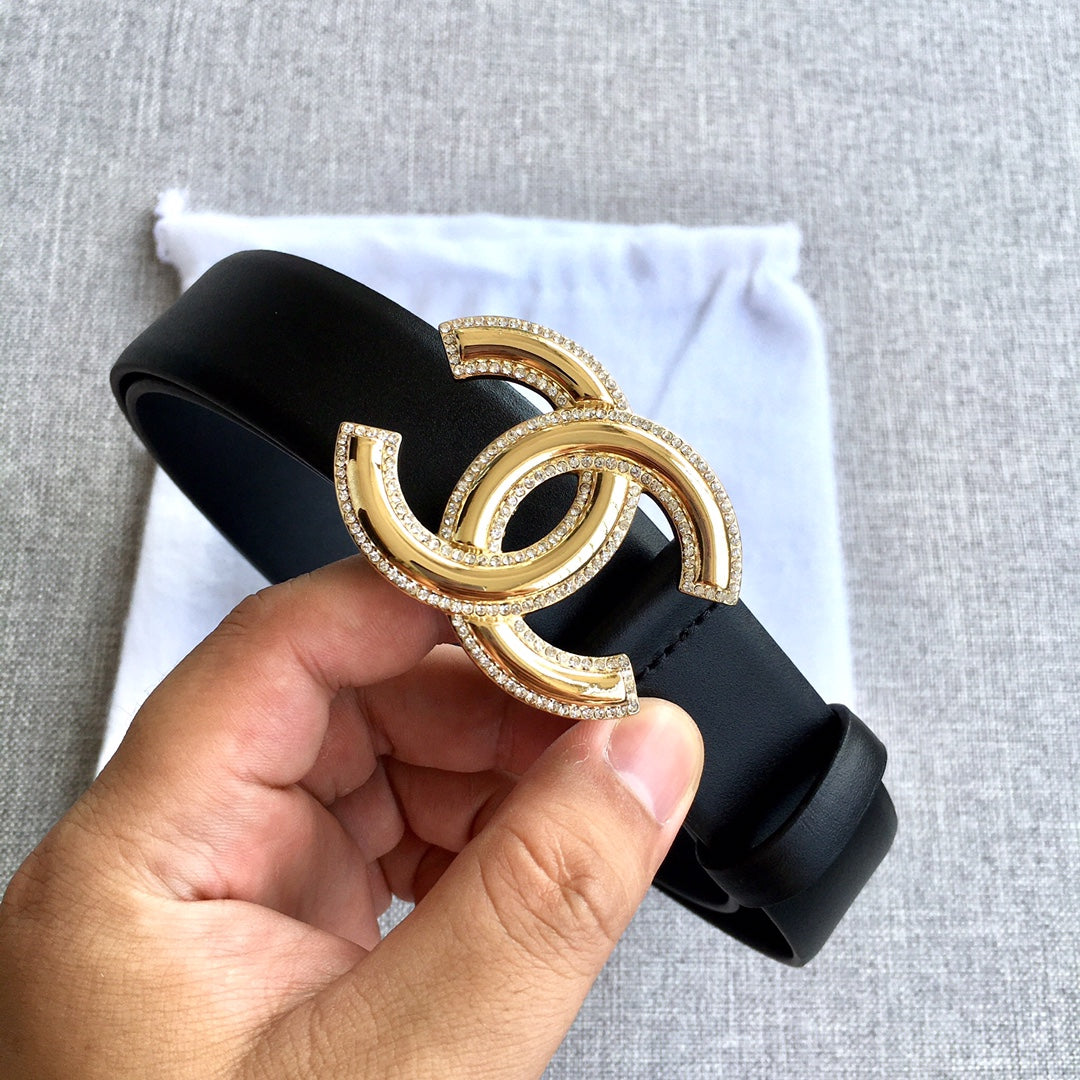 小香家-黑色金扣皮帶-3.0cm