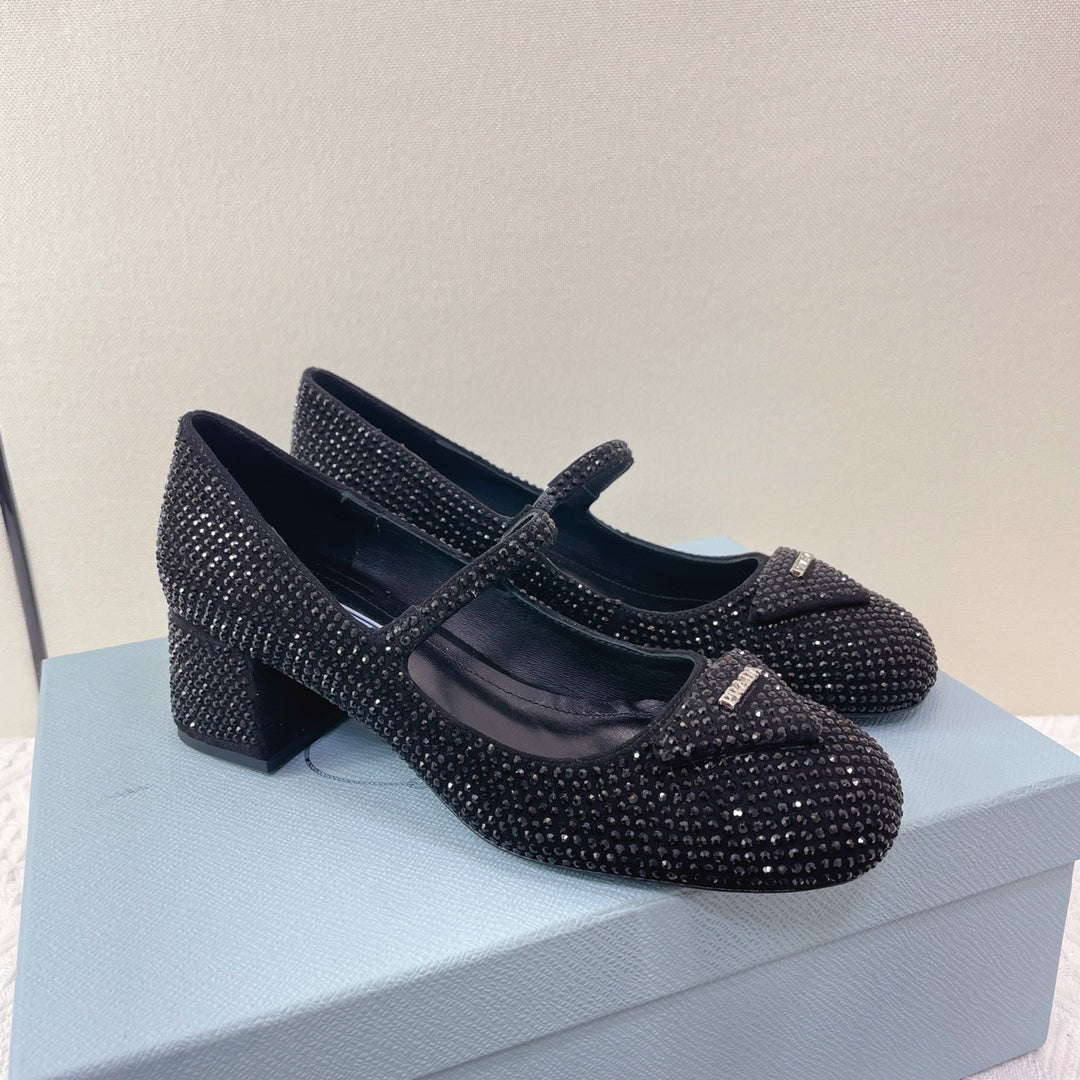 Prada 鞋-Prada 貼鑽低跟 瑪莉珍鞋（黑）