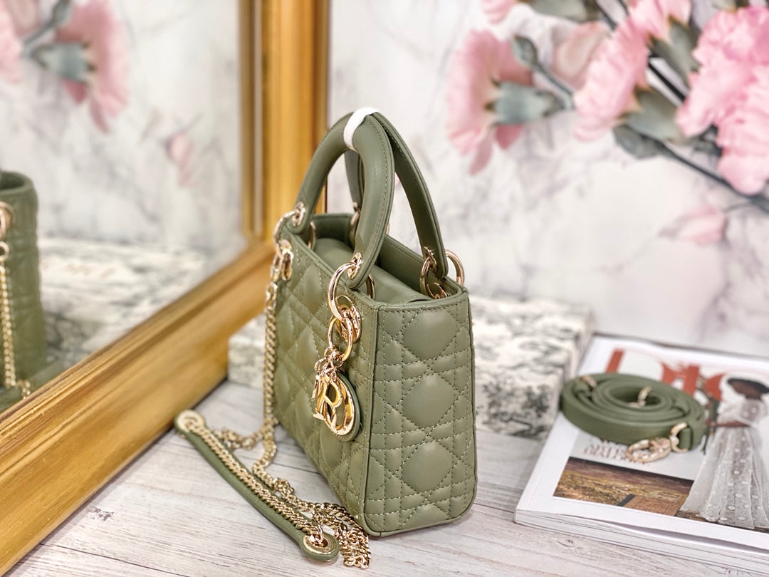 Dior-Mini Lady Dior手袋-三格黛妃-17cm-抹茶綠金扣
