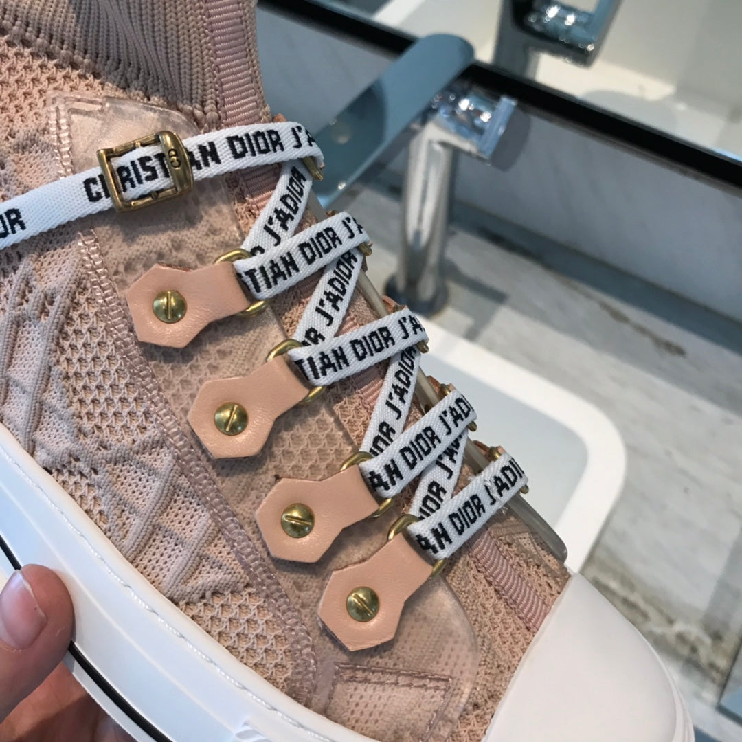 迪D家-格紋 高筒帆布鞋（粉）