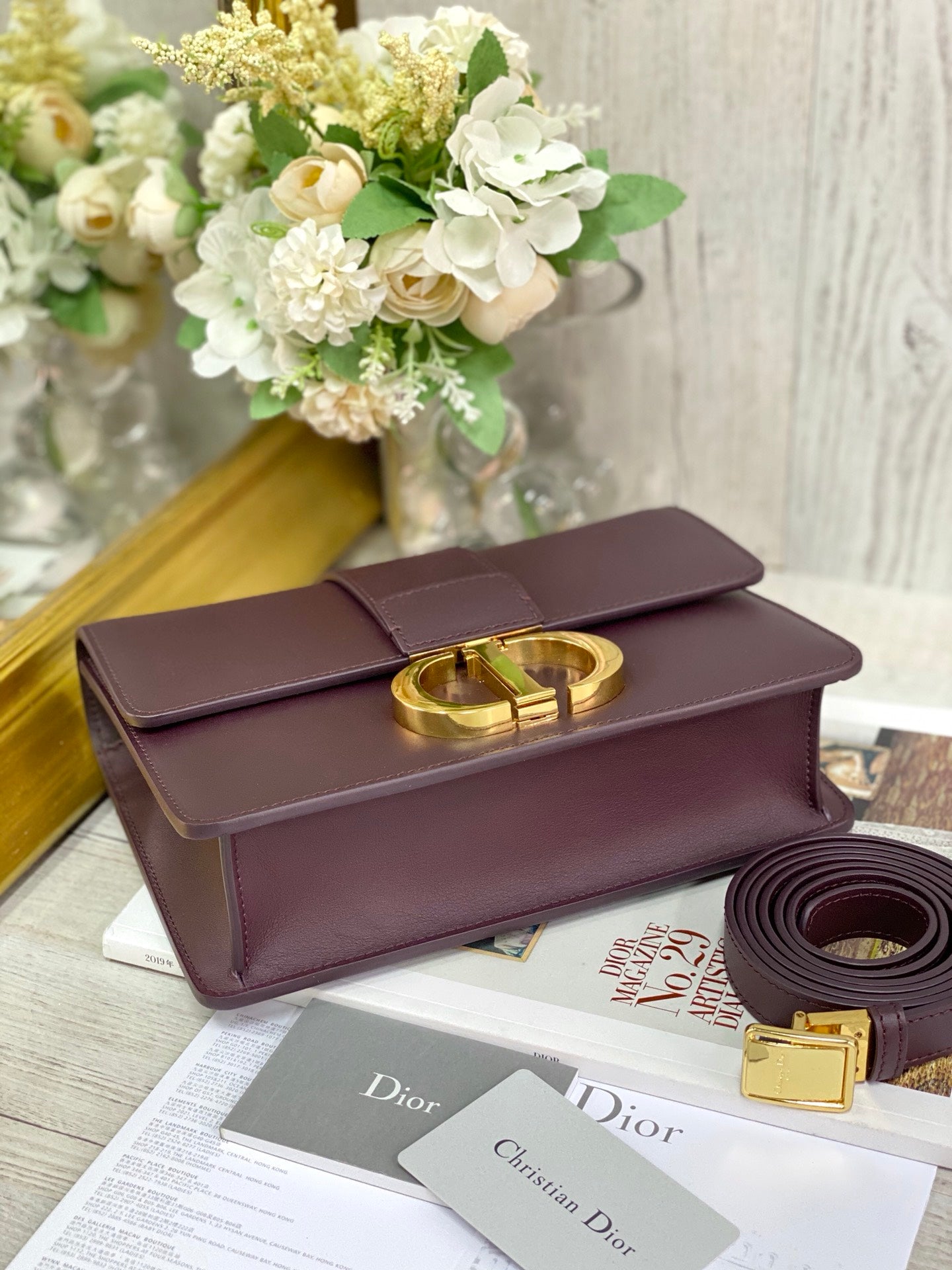 Dior 蒙田 30 Montaigne系列-24cm-牛皮平紋-棗色