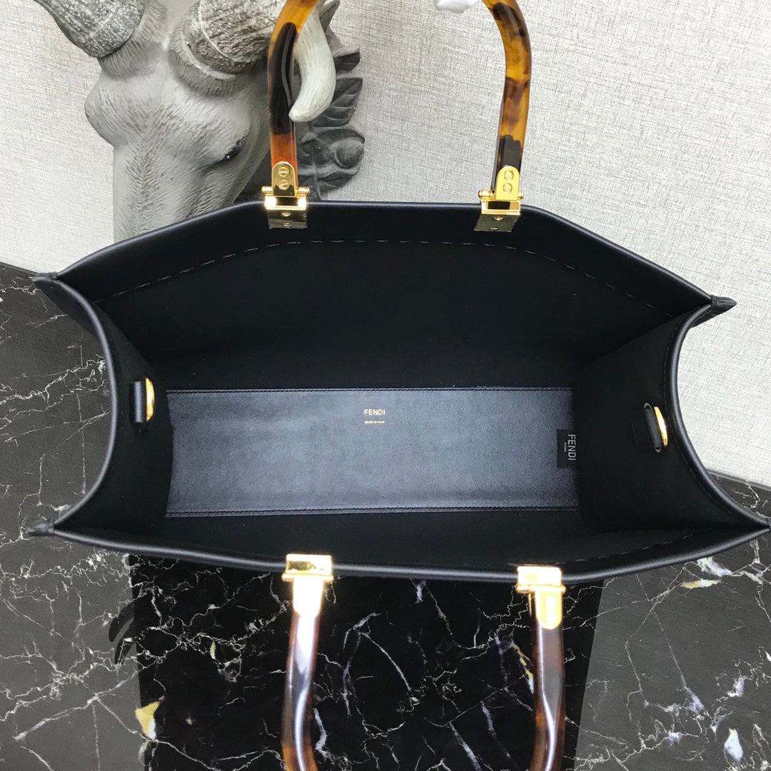 芬F家-Fendi Sunshine-中號黑色牛皮手提袋