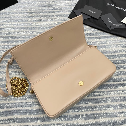 YSL  Kate 99絎縫小羊皮手袋-杏色金扣