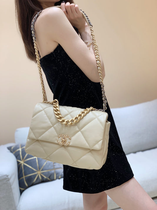 小香家-19Bag 米色金扣 中號