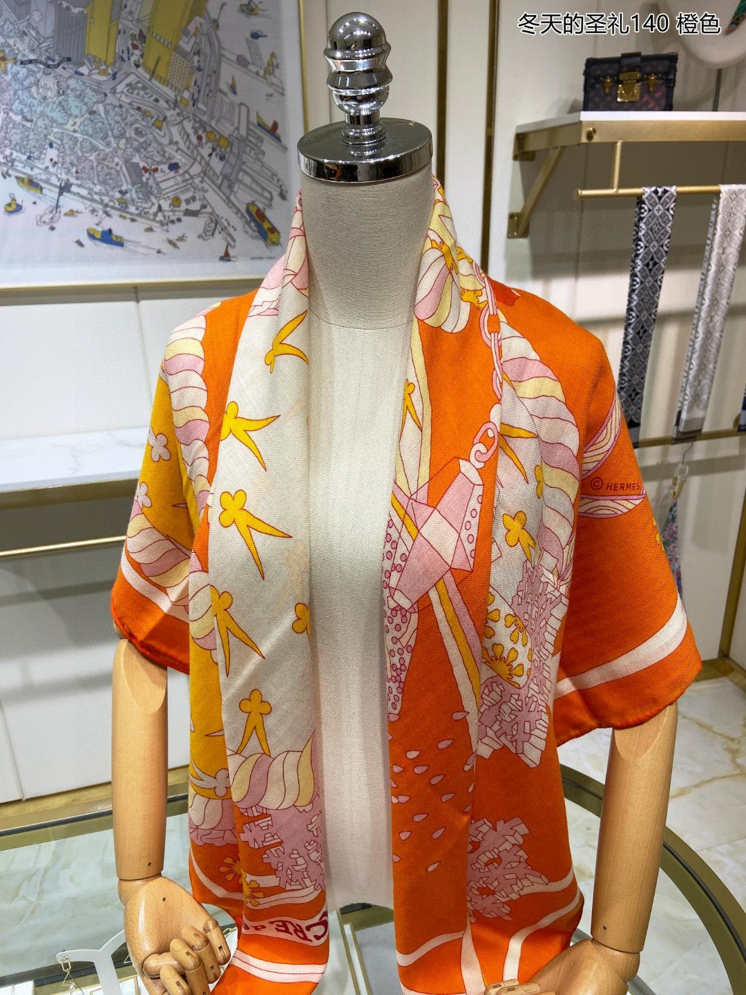 小愛款-140cm羊絨真絲方巾