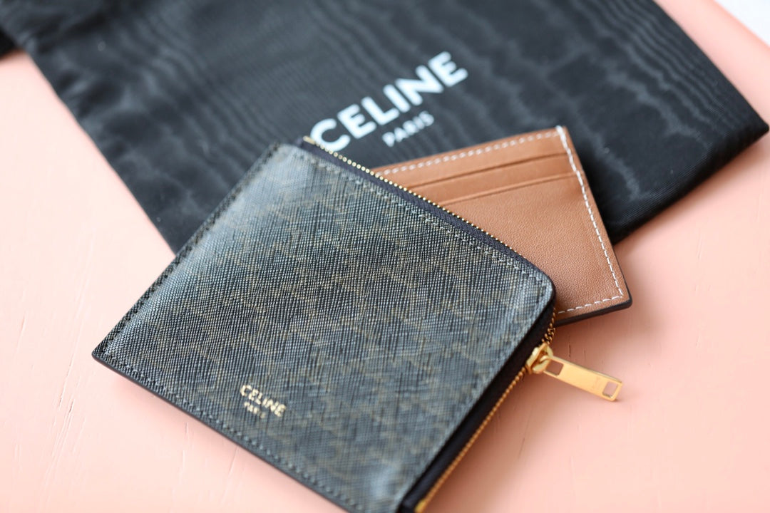 Celine TRIOMPHE人造革和羊皮革拉鍊袋