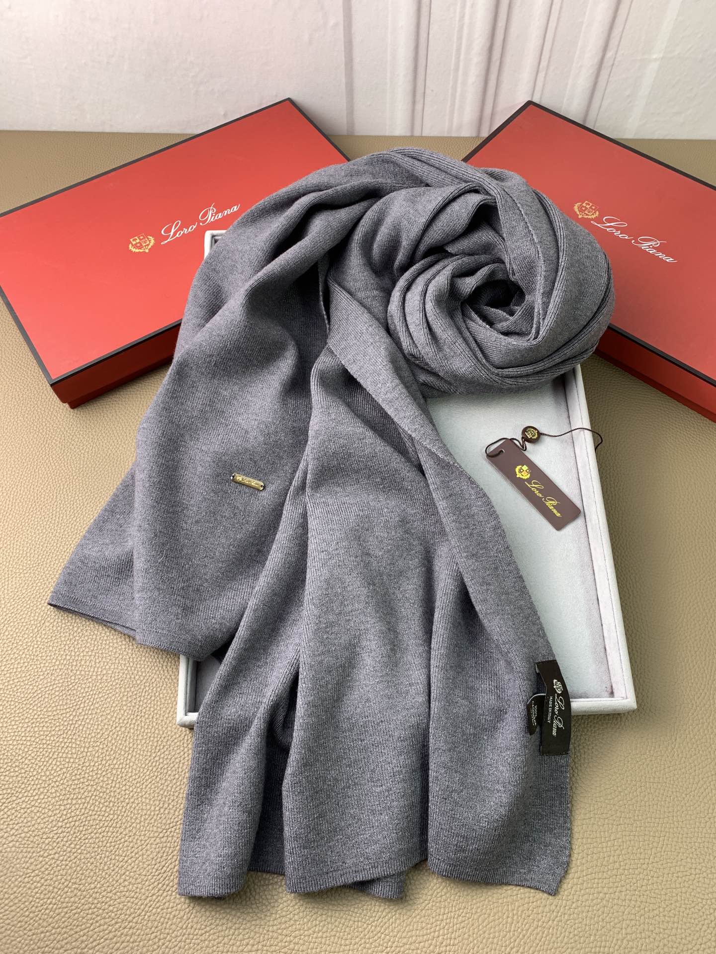 L-Piana-素色羊絨圍巾 65*190cm 100%羊絨 灰色