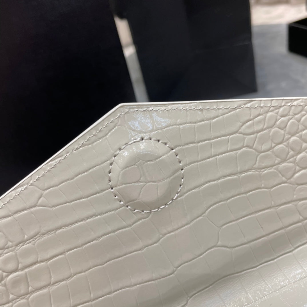 YSL ptown_新品手拿包-白鱷魚紋金扣