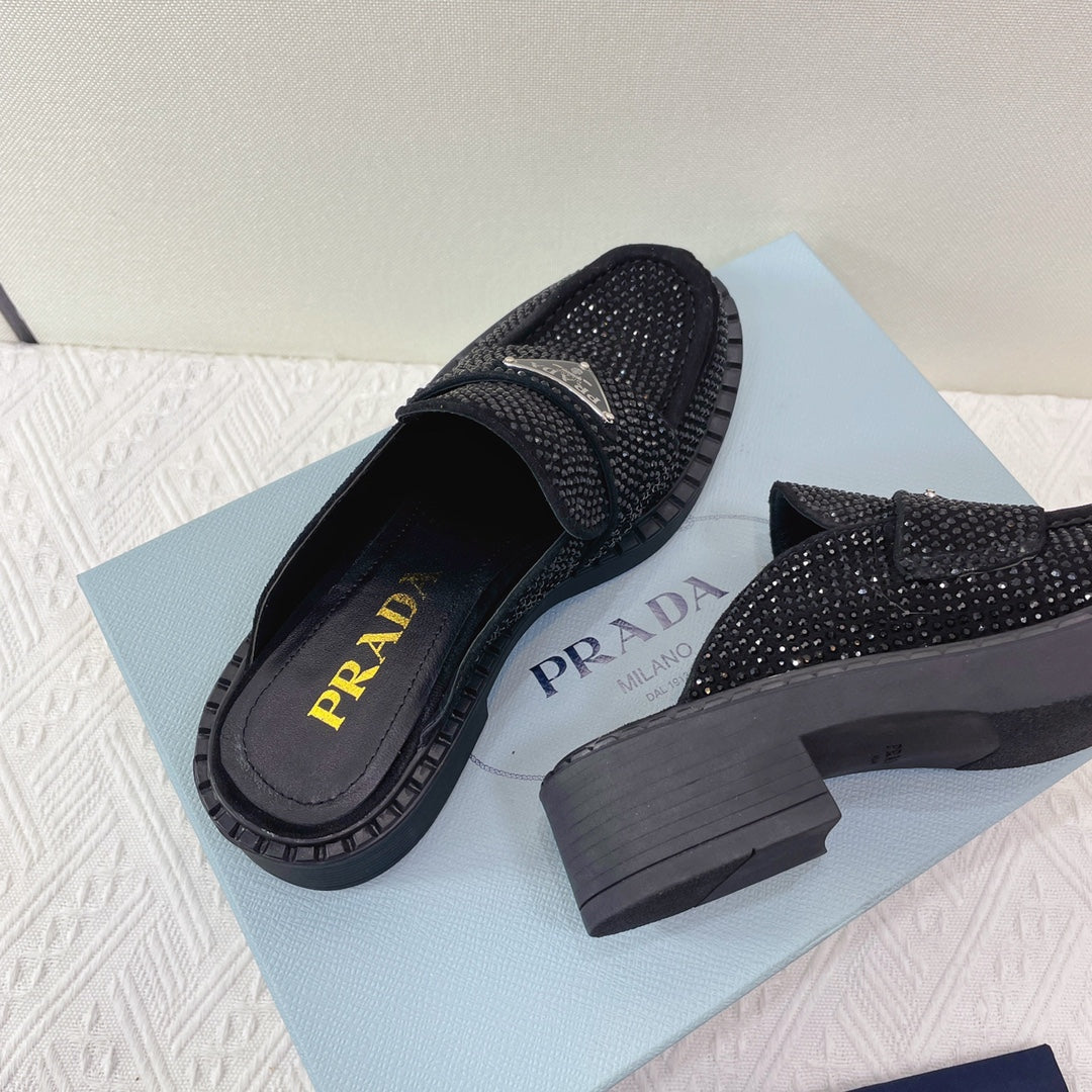 Prada 鞋-Prada 貼鑽 穆勒鞋（黑）