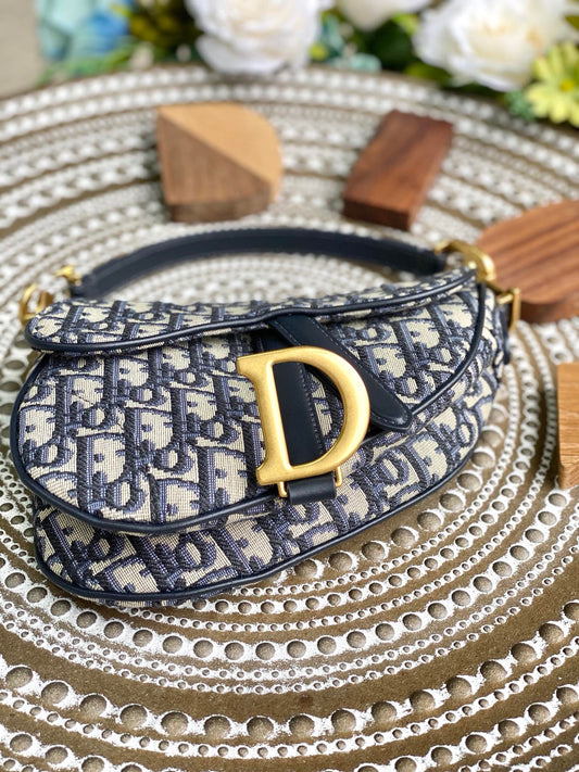 Dior Saddle 馬鞍包-帆布-小號藍色-19.5cm