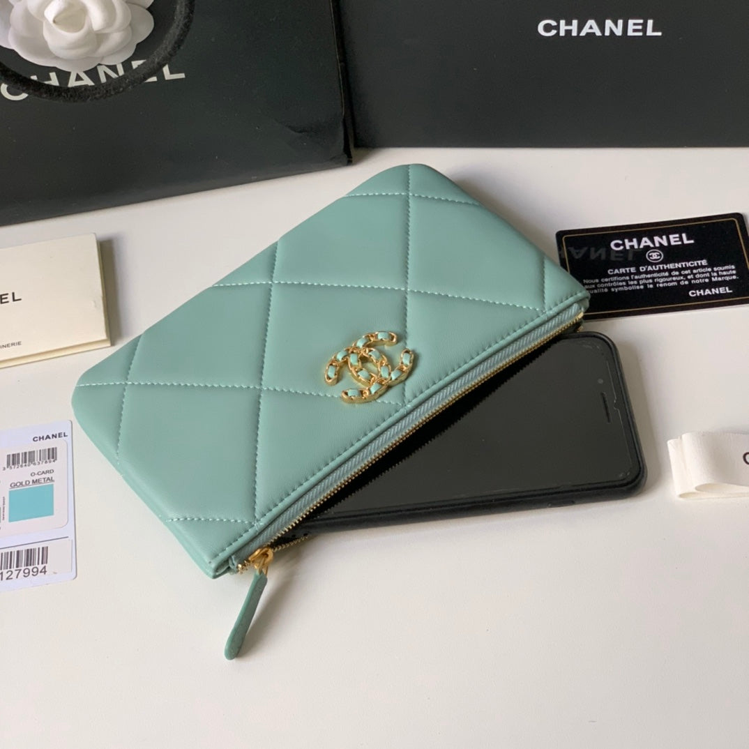 CHANEL 19系列小羊皮大格子零錢包