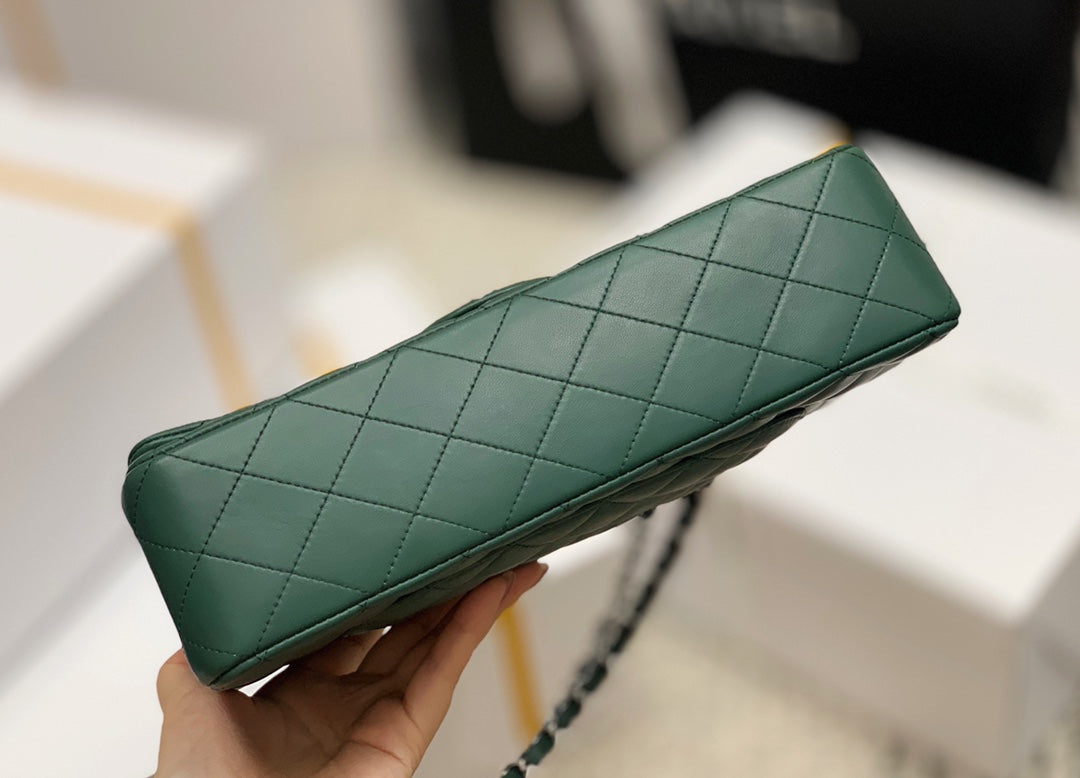 小香家-羊皮 CF包 綠色銀扣 25cm