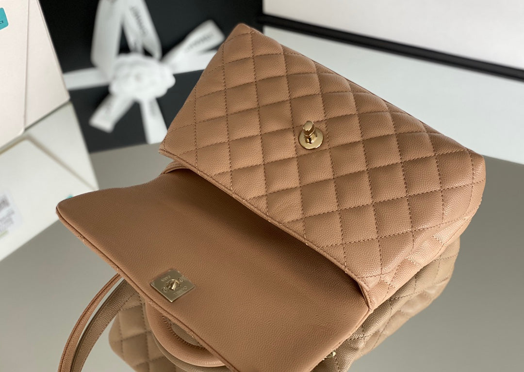 Chanel coco handle CF 小號-杏色牛皮-香檳金扣