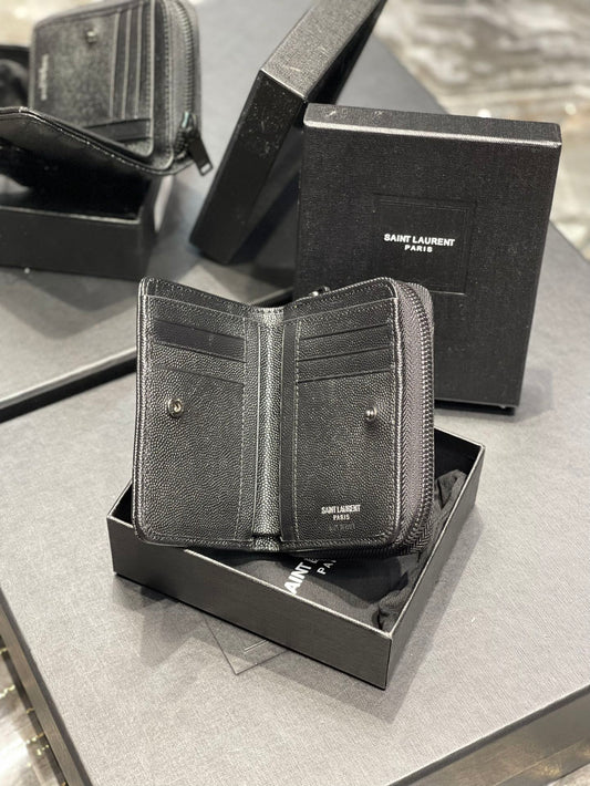 YSL 拉鍊短夾 黑色黑扣