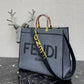 芬F家-Fendi Sunshine-中號灰色燙印牛皮手提袋