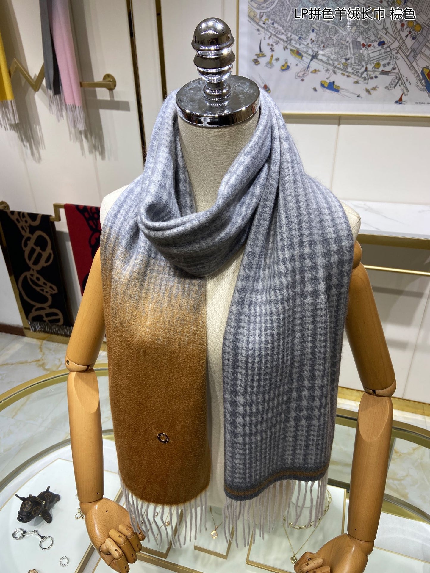 L-Piana 雙面拼色羊絨長圍巾 33*190cm-100%頂級端野羊絨