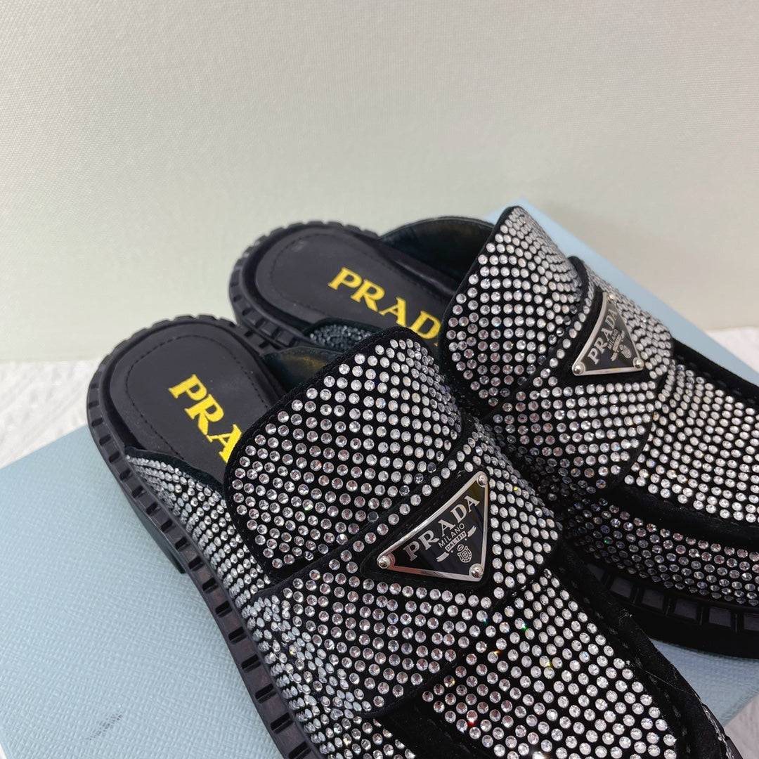 Prada 鞋-Prada 貼鑽 穆勒鞋（銀）