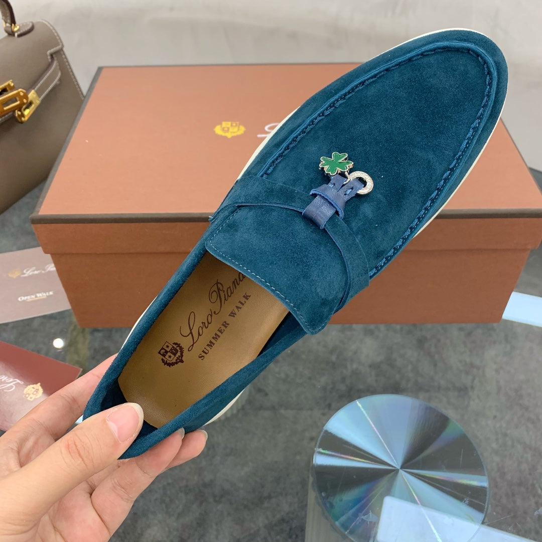 Loro p1ana-羊絨復古平底鞋 藍色