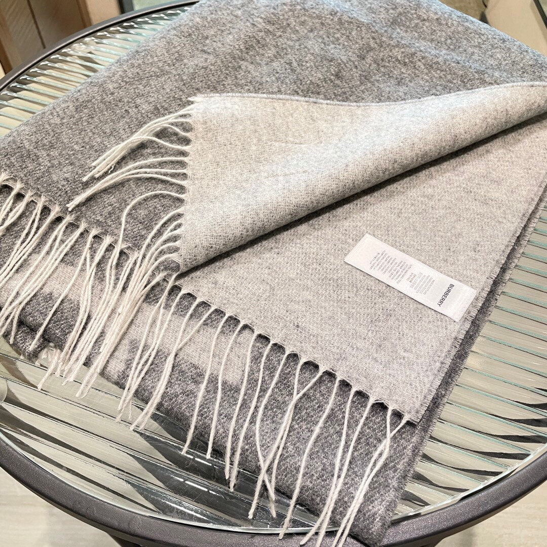巴B家-頂級羊絨刺繡圍巾42*180cm 灰色