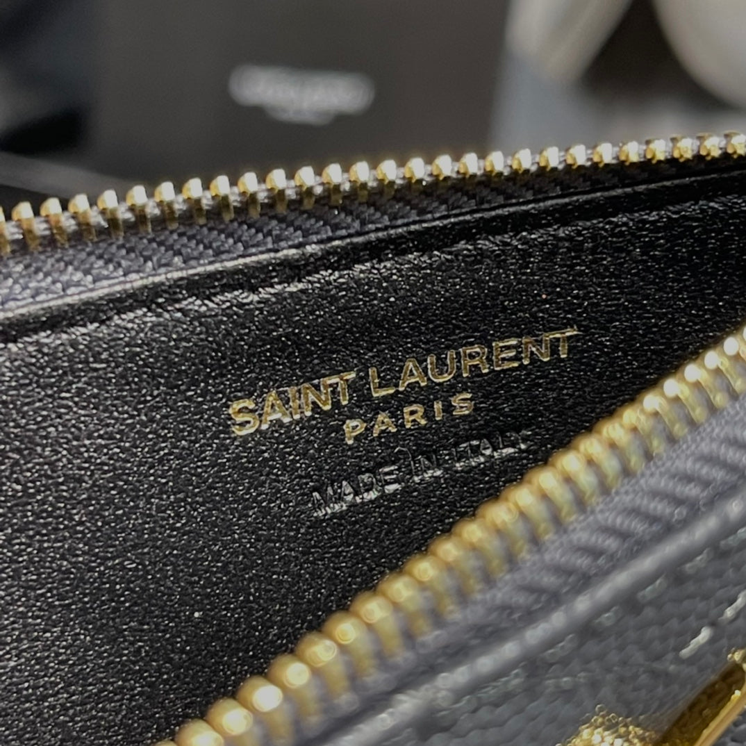 YSL 新品卡包-藍灰色金扣