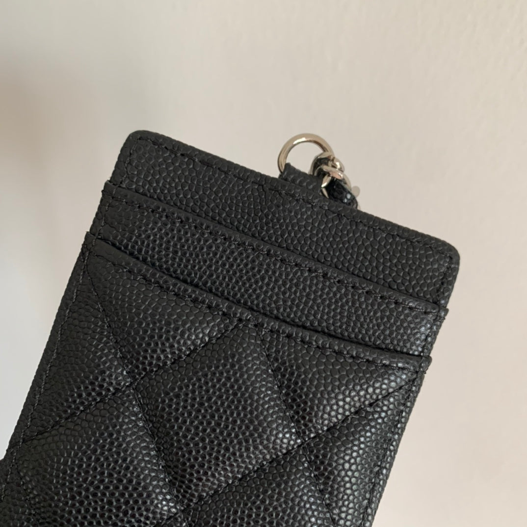 Chanel 證件套-黑色荔枝皮銀扣