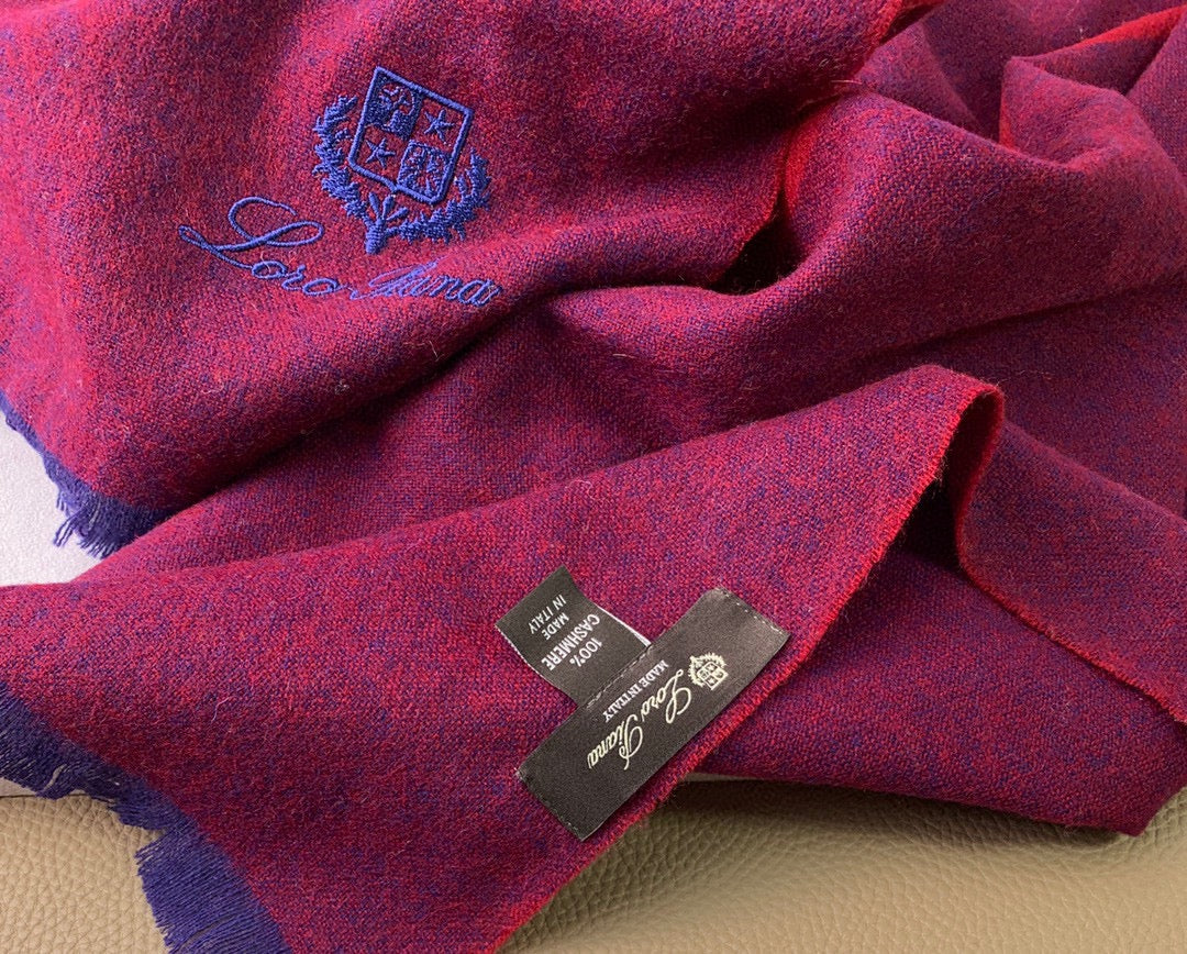 L-Piana-拼接羊毛混料圍巾 200*75cm 100%羊毛 酒紅色