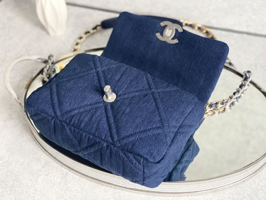 小香家-春夏系列 19Bag  丹寧牛仔深色 銀扣 小號