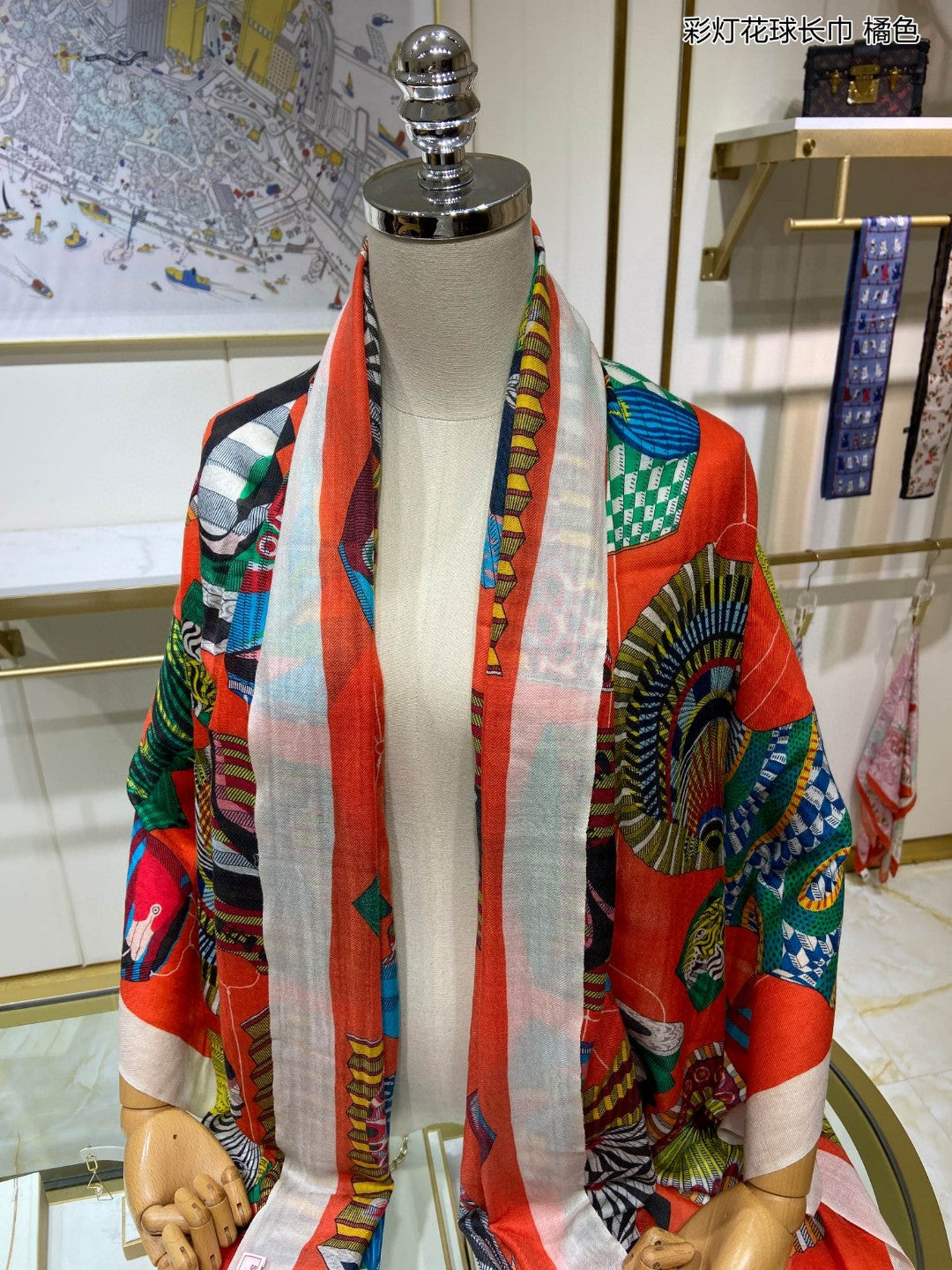 小愛款-彩燈花球長圍巾 110*200cm 100%頂極羊絨 橘色