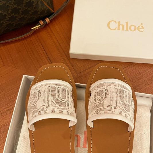 Chloe鞋-Chloe 刺繡 拖鞋（白）