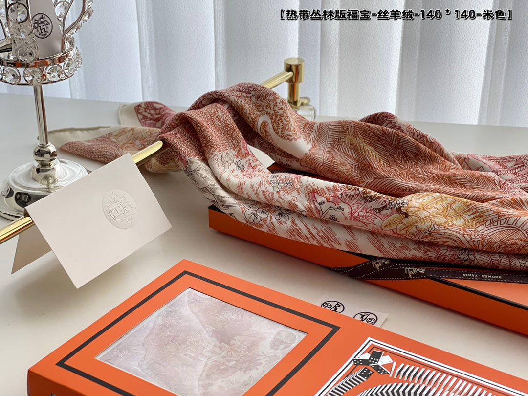 小愛款-熱帶叢林140真絲羊絨方巾