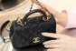 Chanel mini coco handle-黑色球文牛皮+棗紅蜥蜴皮手腕-淡金扣