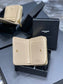 YSL 拉鍊短夾 杏色金扣