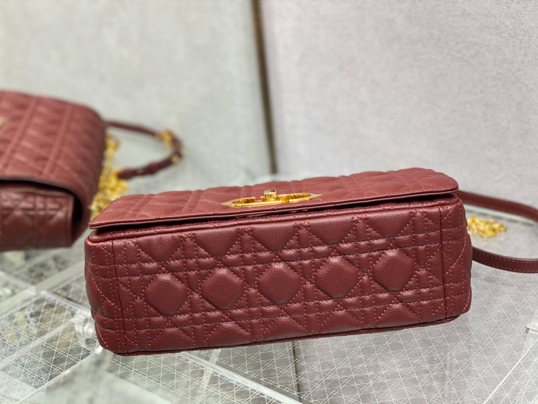 Dior-Caro 菱格紋 小牛皮 大號 酒紅色