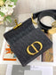 Dior 蒙田 Mini Box-帆布刺繡-金扣-17.5cm-黑