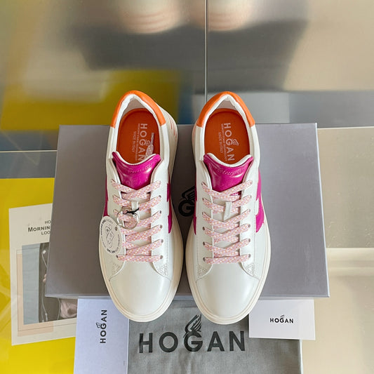 Hogan-2022早春新款 厚底休閒鞋 白色橘尾