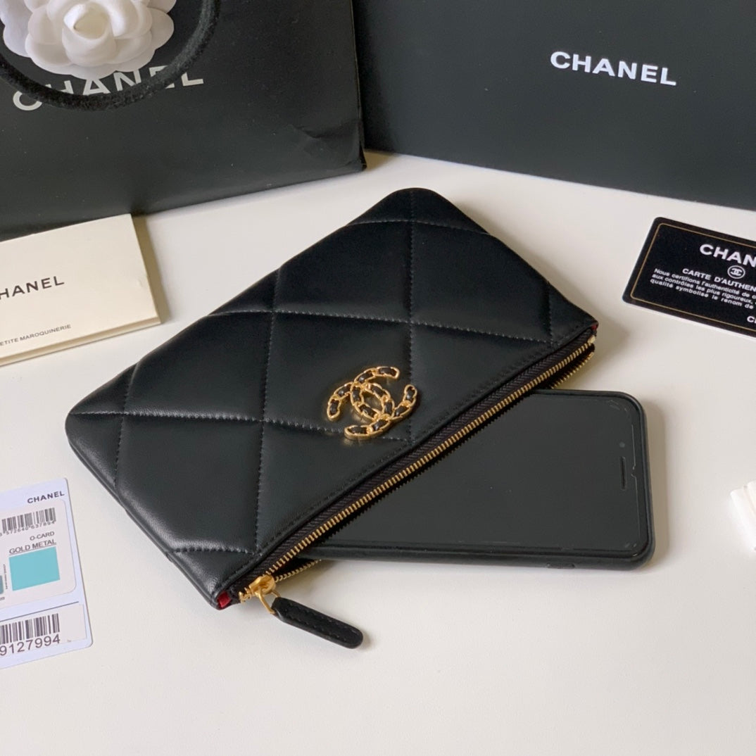 CHANEL 19系列小羊皮大格子零錢包