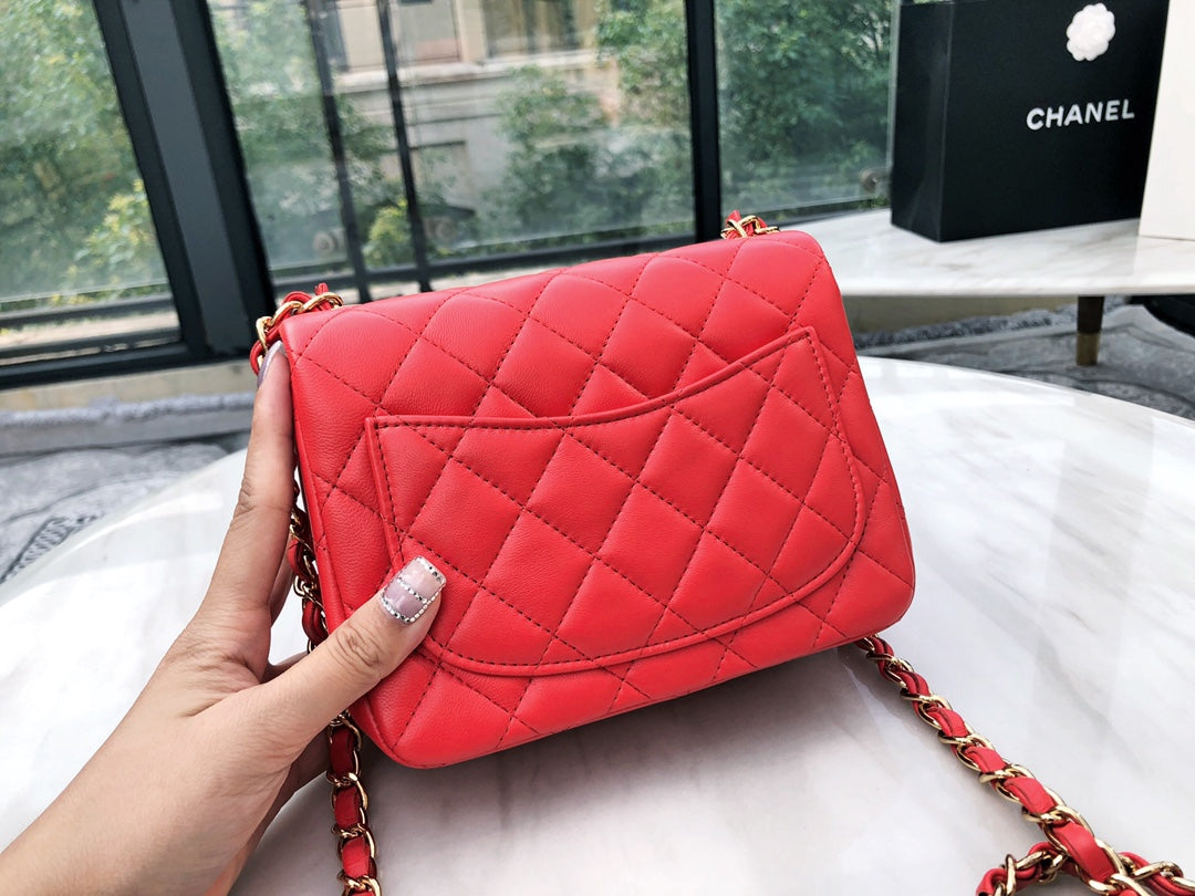 小香家-2019春夏 CF包方胖子 羊皮 紅色金扣 17cm