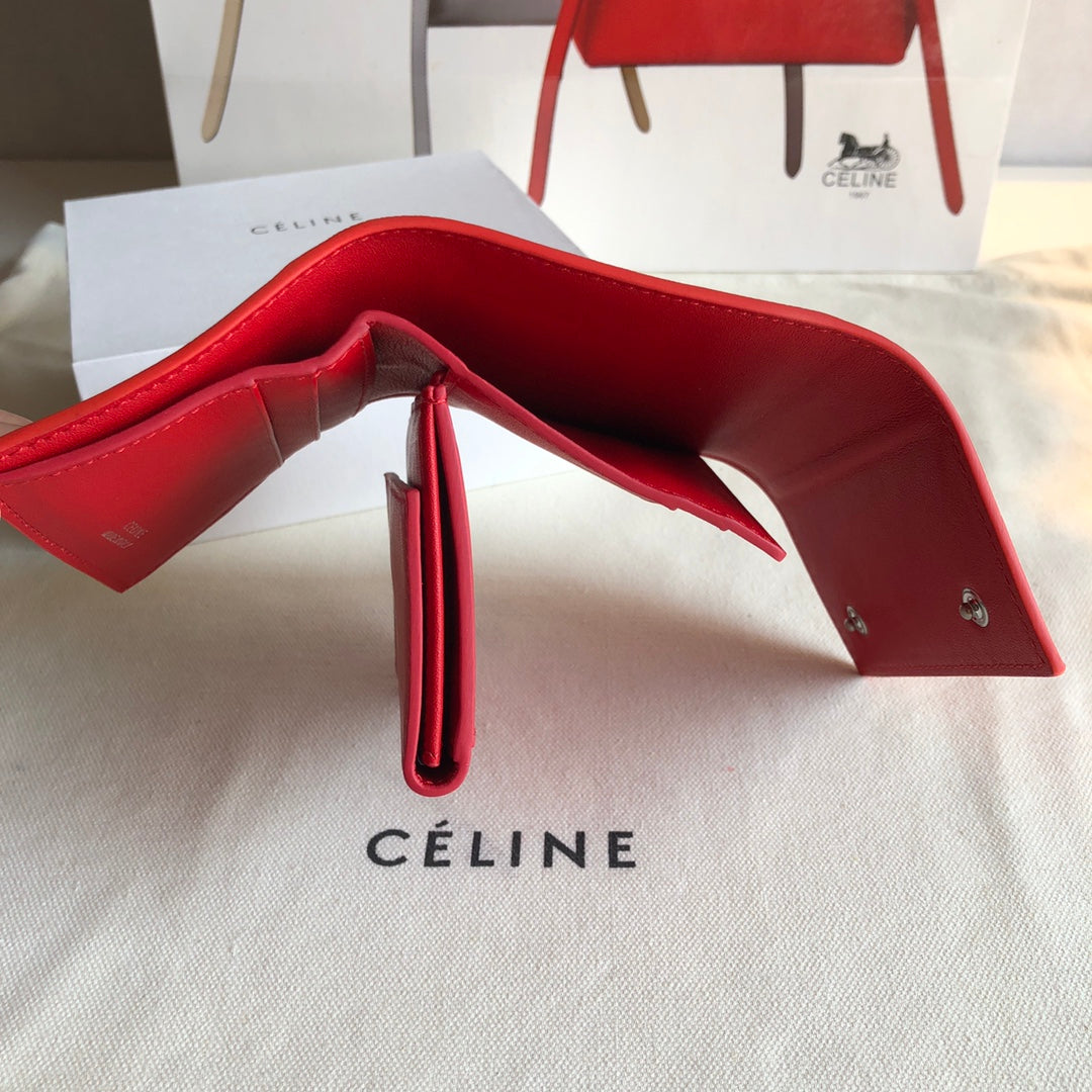 Celine 三折短夾-紅水波紋
