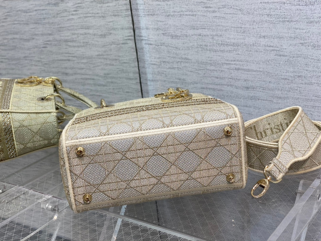 迪D家 Lady D-Lite黛妃包-刺繡杏金色-24cm