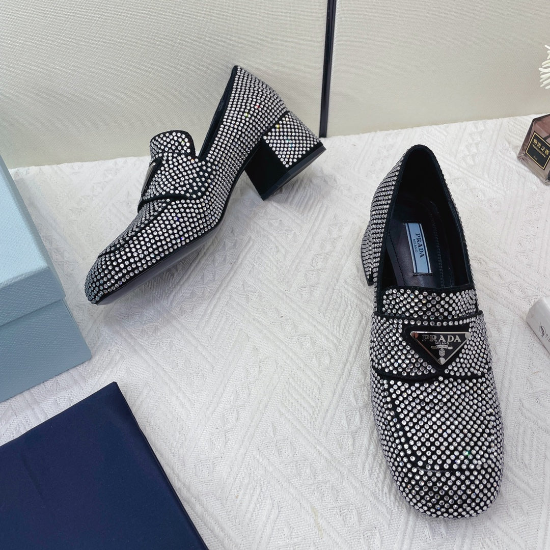 Prada 鞋-Prada 貼鑽 低跟 樂福鞋（銀）