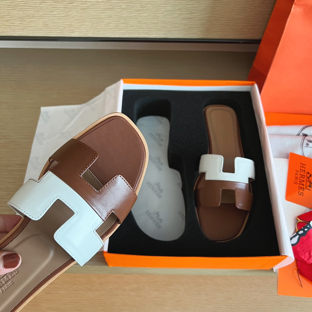 小愛款-H平底拖鞋 純色皮面