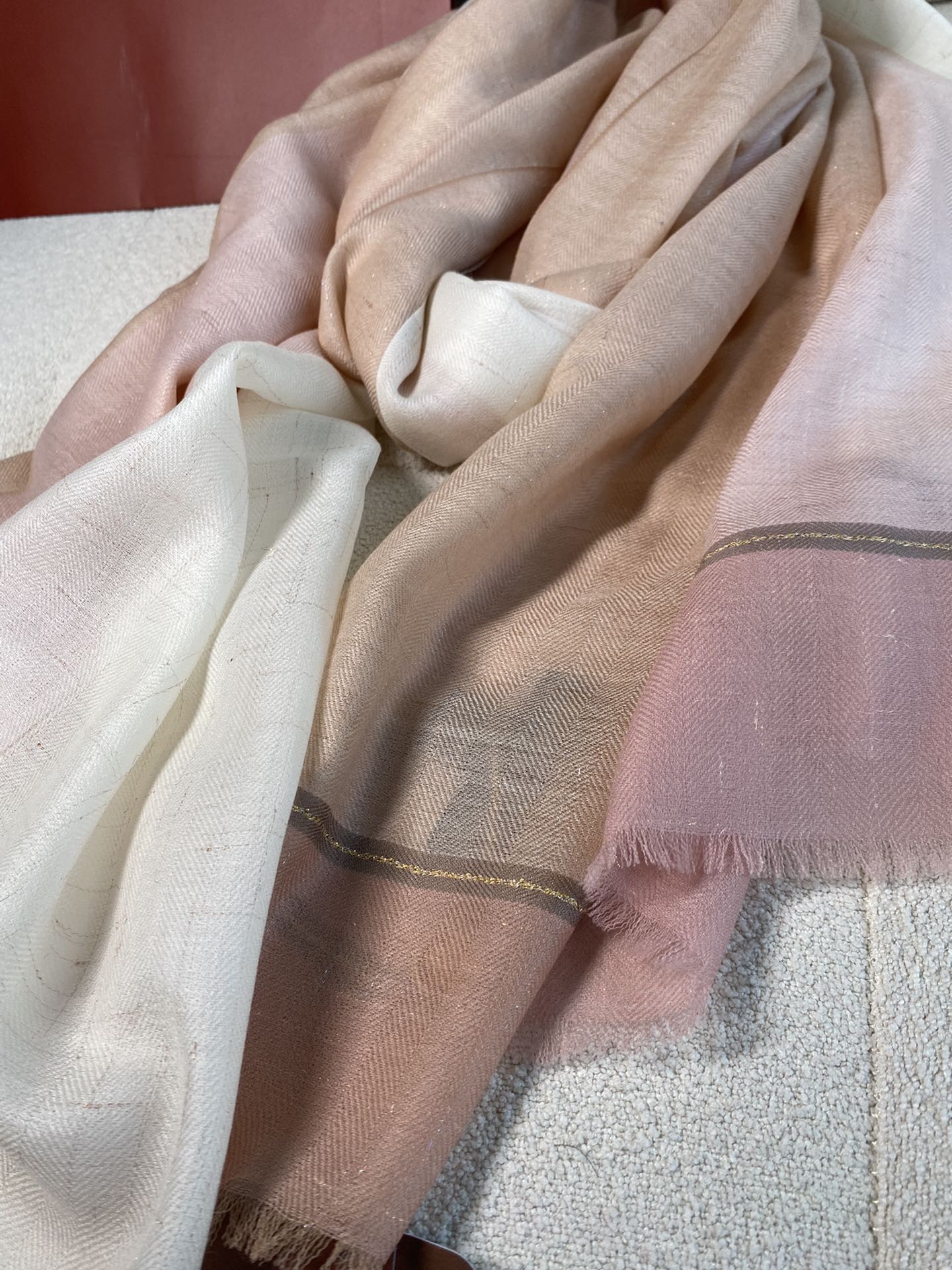 L-Piana-撞色銀絲格紋羊絨披肩-90*200cm