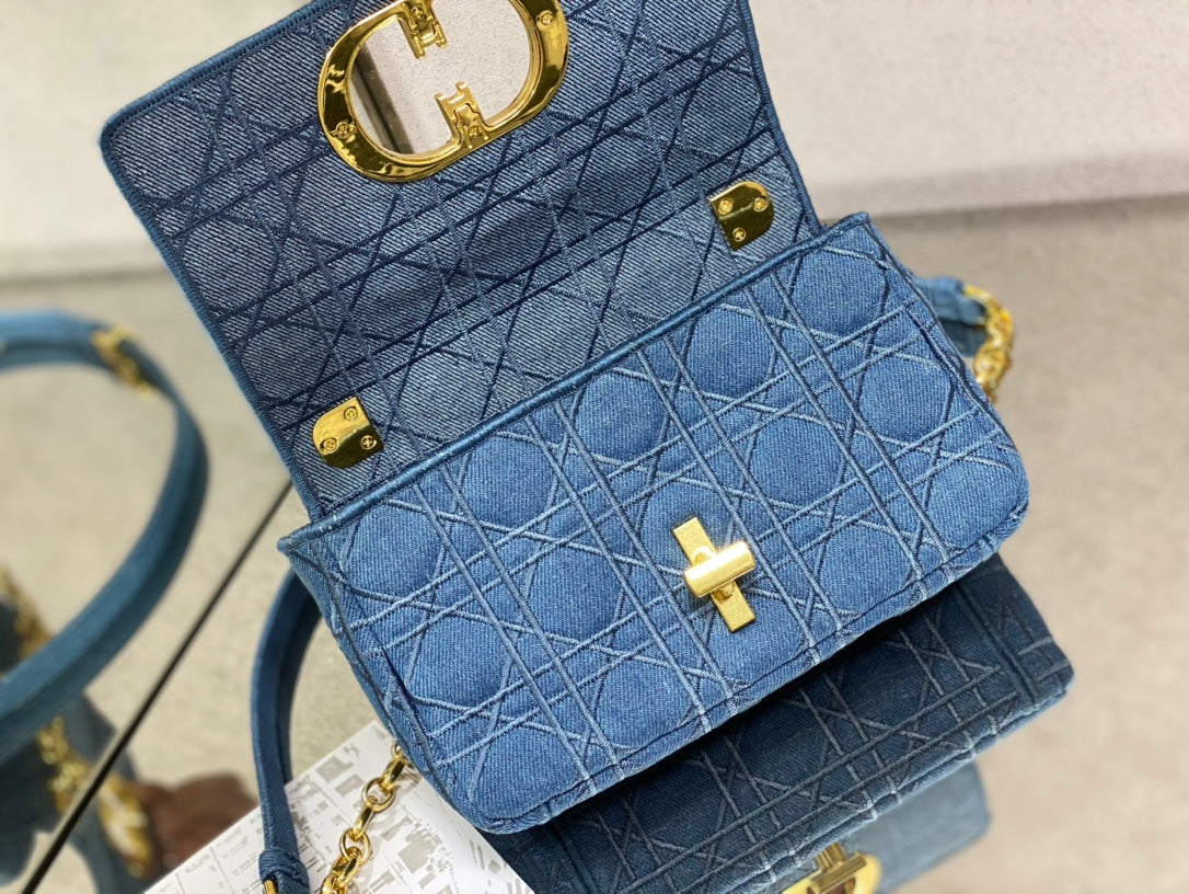 Dior Caro 小號20cm-牛仔藍