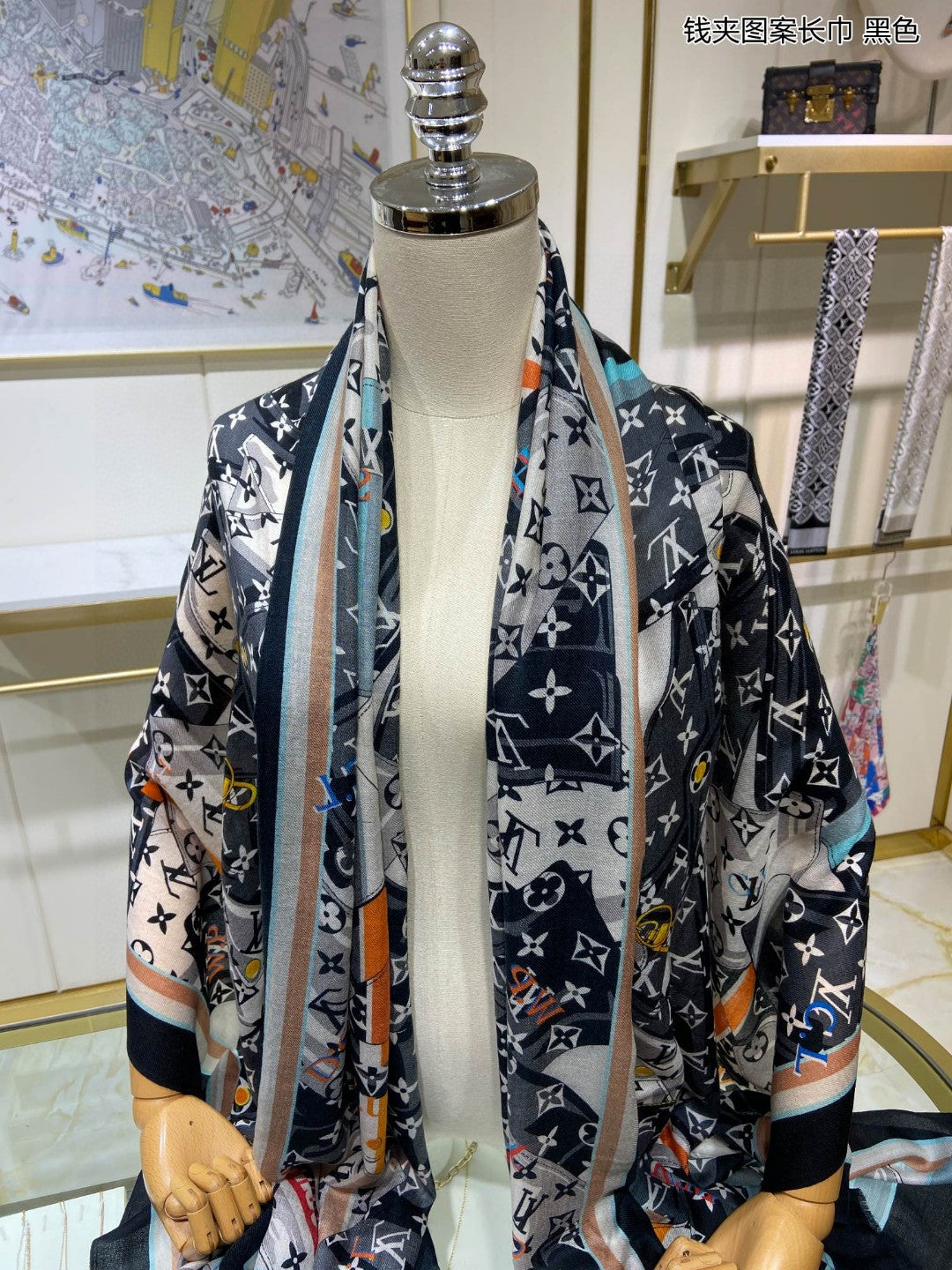 路L家-錢夾圖案長圍巾 90*90cm 100%頂級斜紋真絲