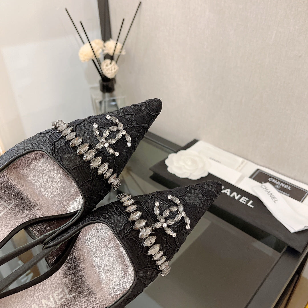 小香家-水鑽蕾絲扣高跟鞋 中古系列 6.5cm