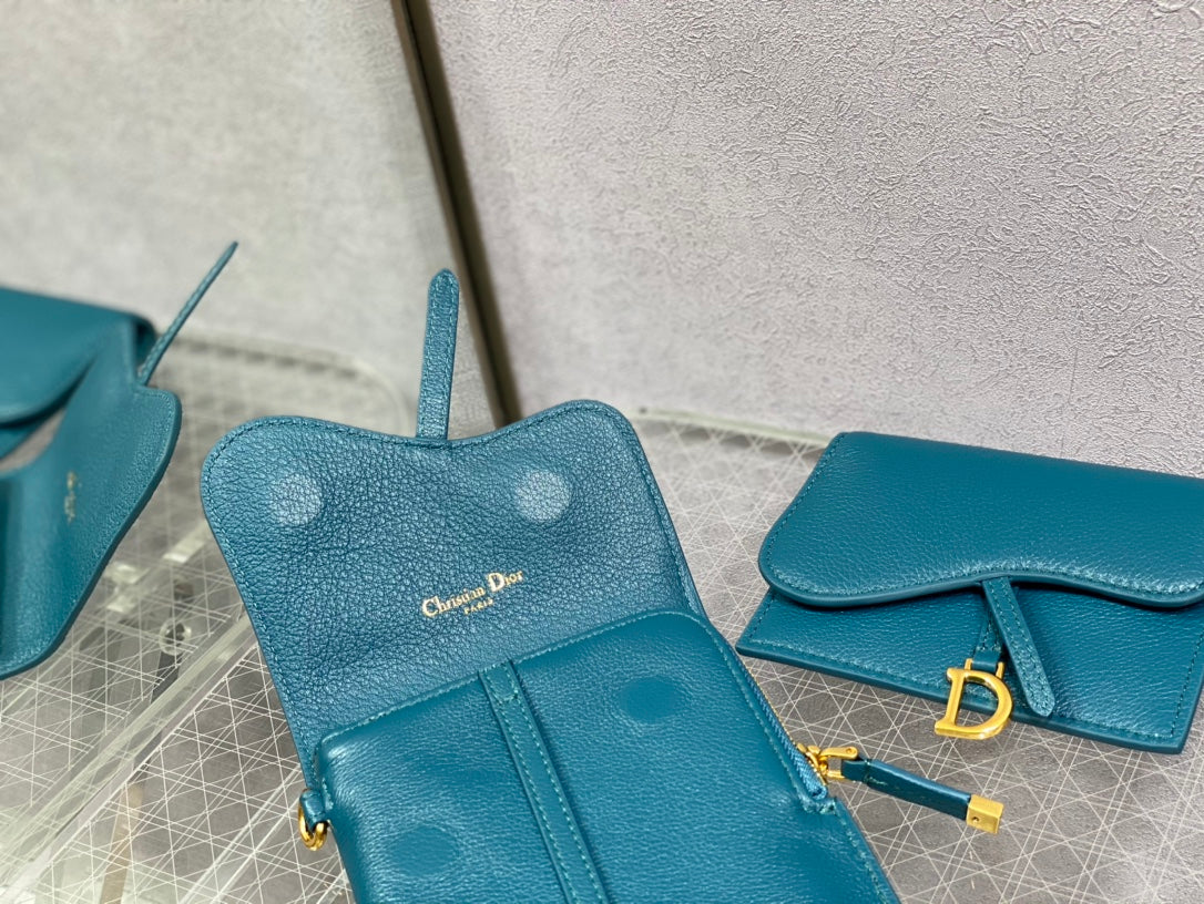 Dior-馬鞍 手機包 零錢包 海洋藍