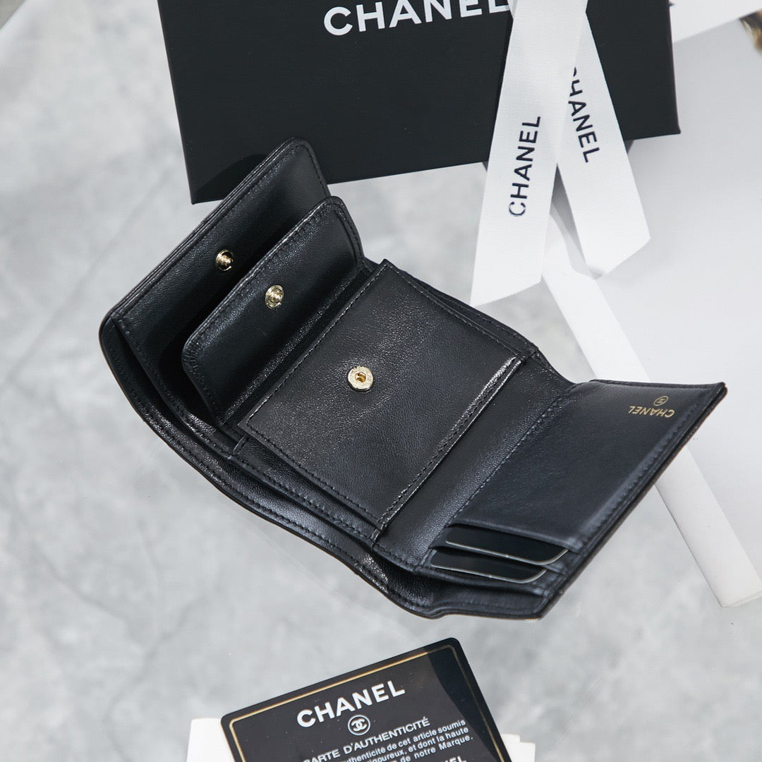 Chanel 19系列三折短夾-黑色