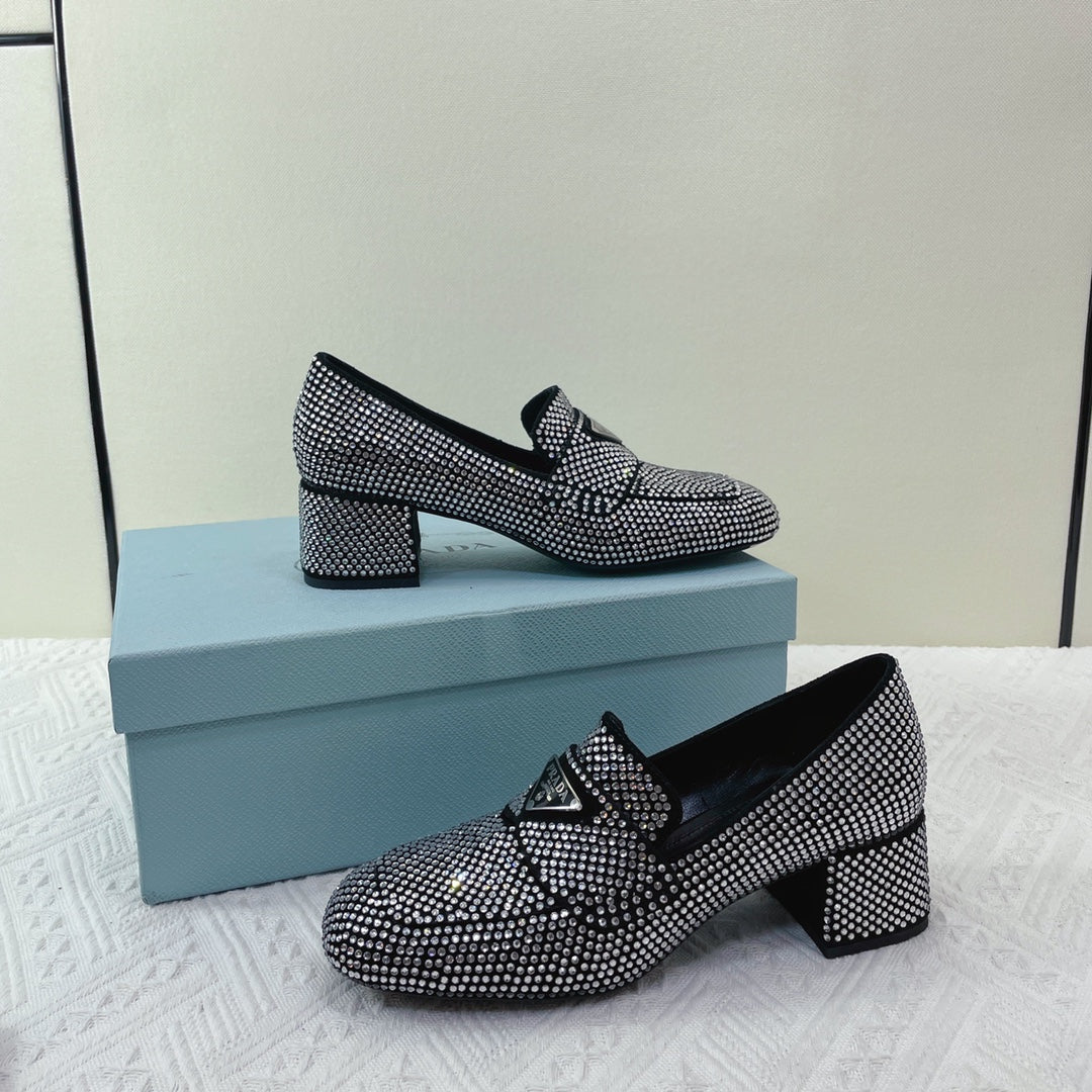 Prada 鞋-Prada 貼鑽 低跟 樂福鞋（銀）